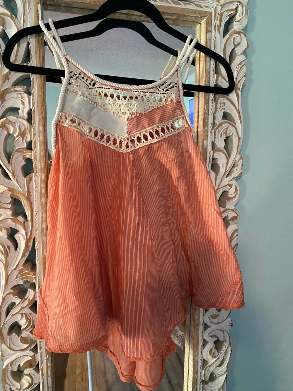 Free People Coral Camisole with Cream Crochet Yoke